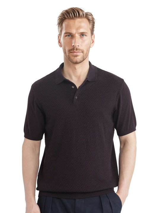Textured Polo Shirt - Maroon - Image 6