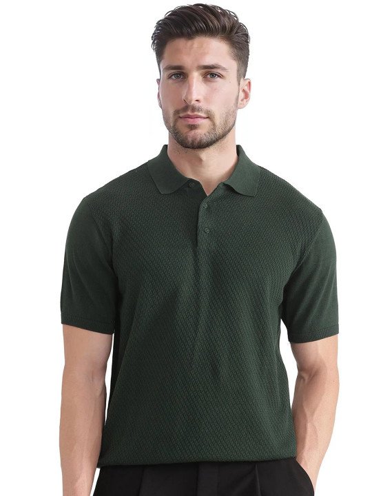 Textured Polo Shirt - Maroon - Image 5