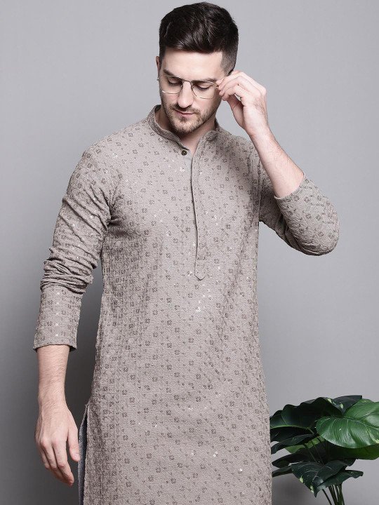 Embellished Jacquard Kurta - Image 3