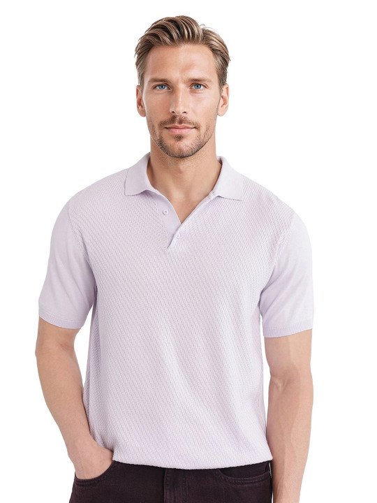 Textured Polo Shirt - Maroon - Image 3