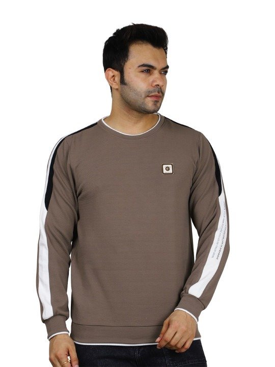 Contrast Stripe Athletic Sweatshirt - Taupe Brown - Image 6