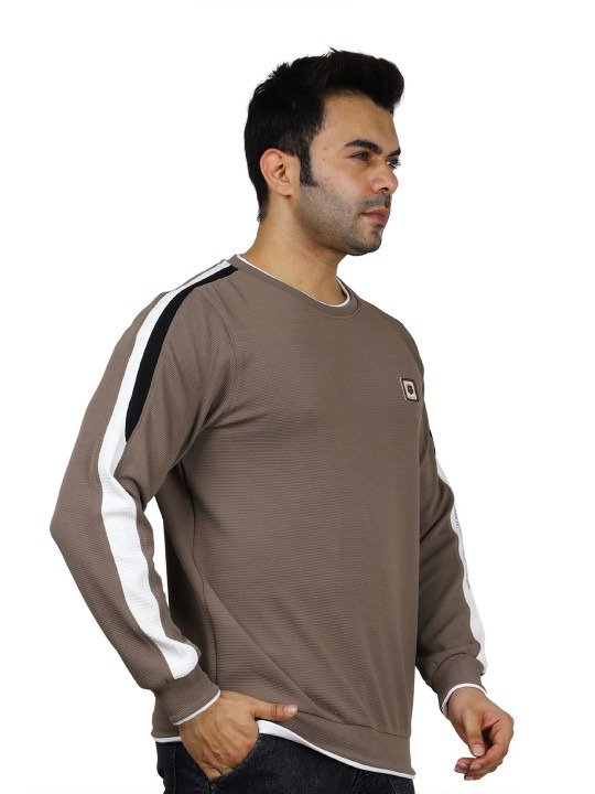 Contrast Stripe Athletic Sweatshirt - Taupe Brown - Image 3