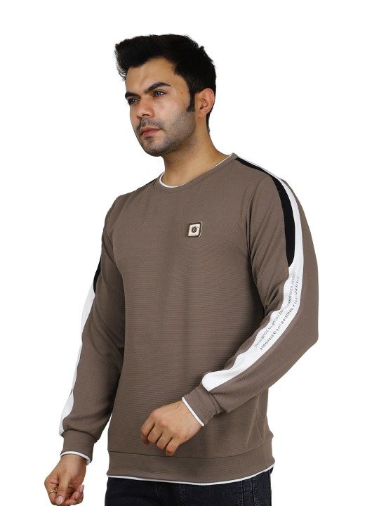 Contrast Stripe Athletic Sweatshirt - Taupe Brown - Image 5