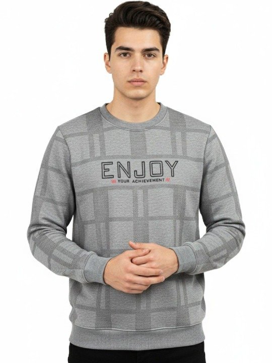Enjoy Checkered Pattern Sweatshirt - Grey - Image 3