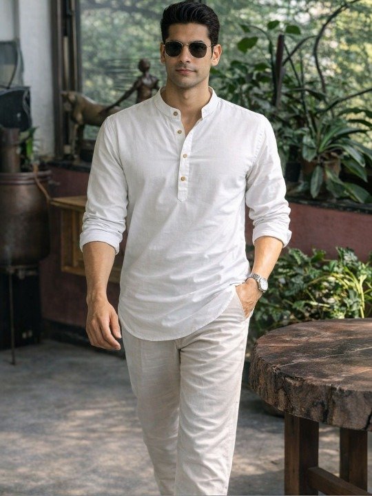 Classic White Short Kurta (White)