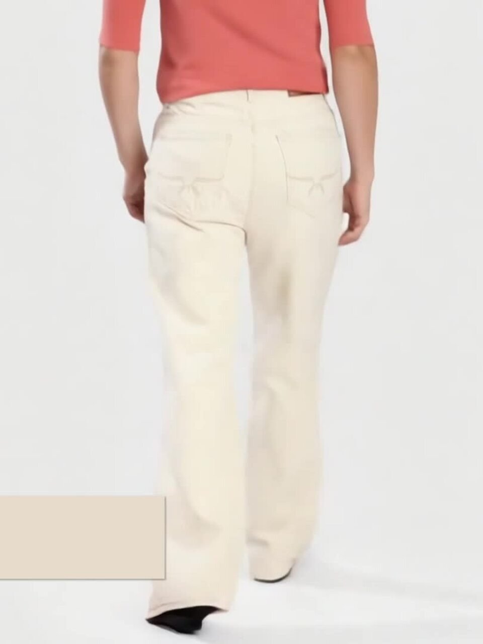 Roadster, Wide Leg Denim Pants - Cream - Image 3
