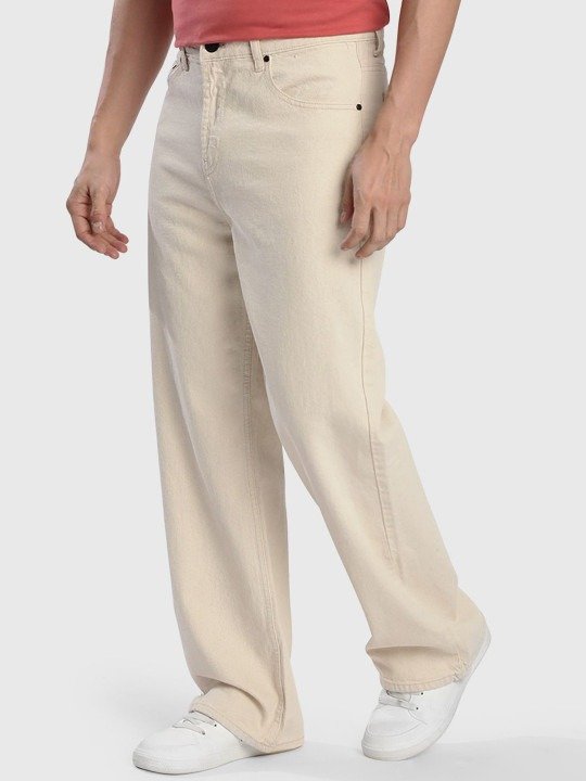 Roadster, Wide Leg Denim Pants - Cream