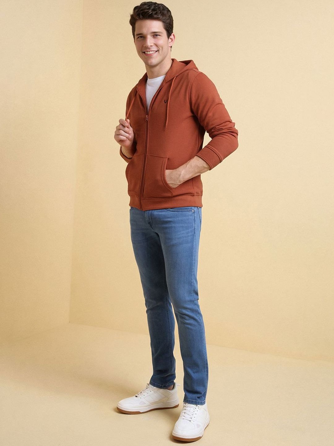 Classic Zip-Up Hoodie - Rust Brown - Image 2