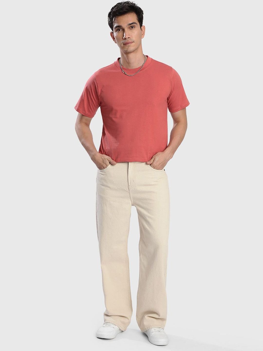 Roadster, Wide Leg Denim Pants - Cream - Image 2