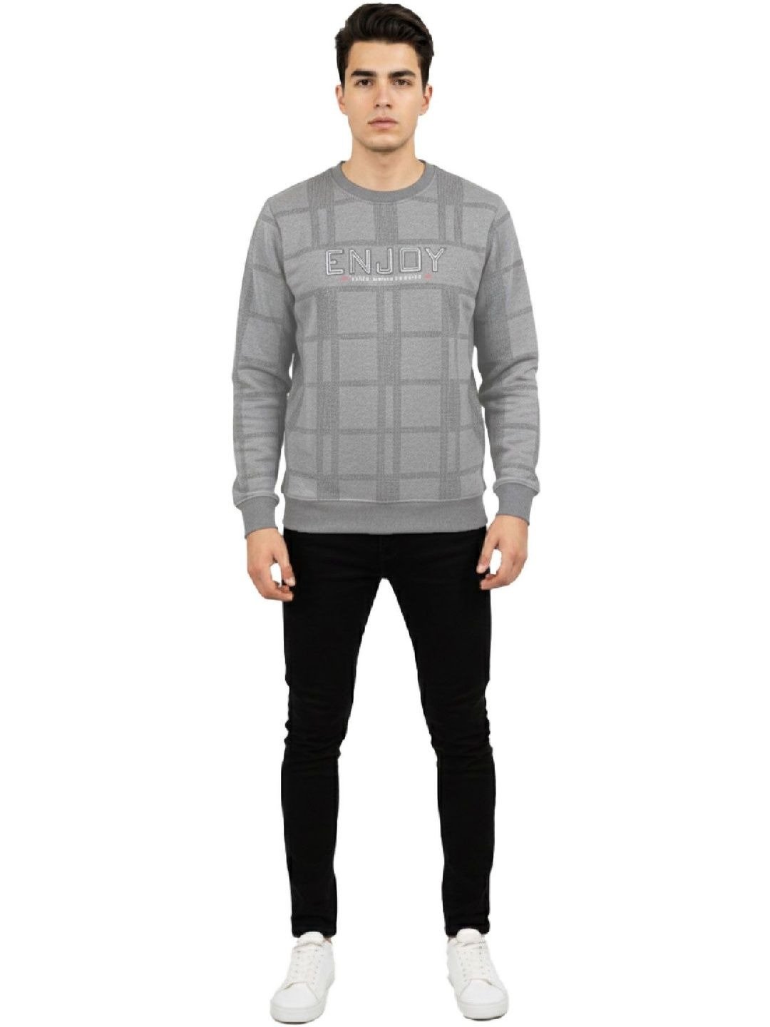 Enjoy Checkered Pattern Sweatshirt - Grey - Image 4